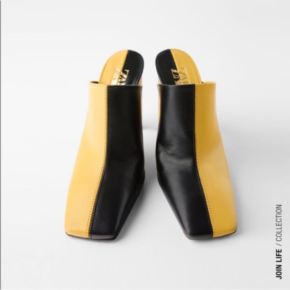 NWT Zara Two-Tone Block Heel Mules Shoes
